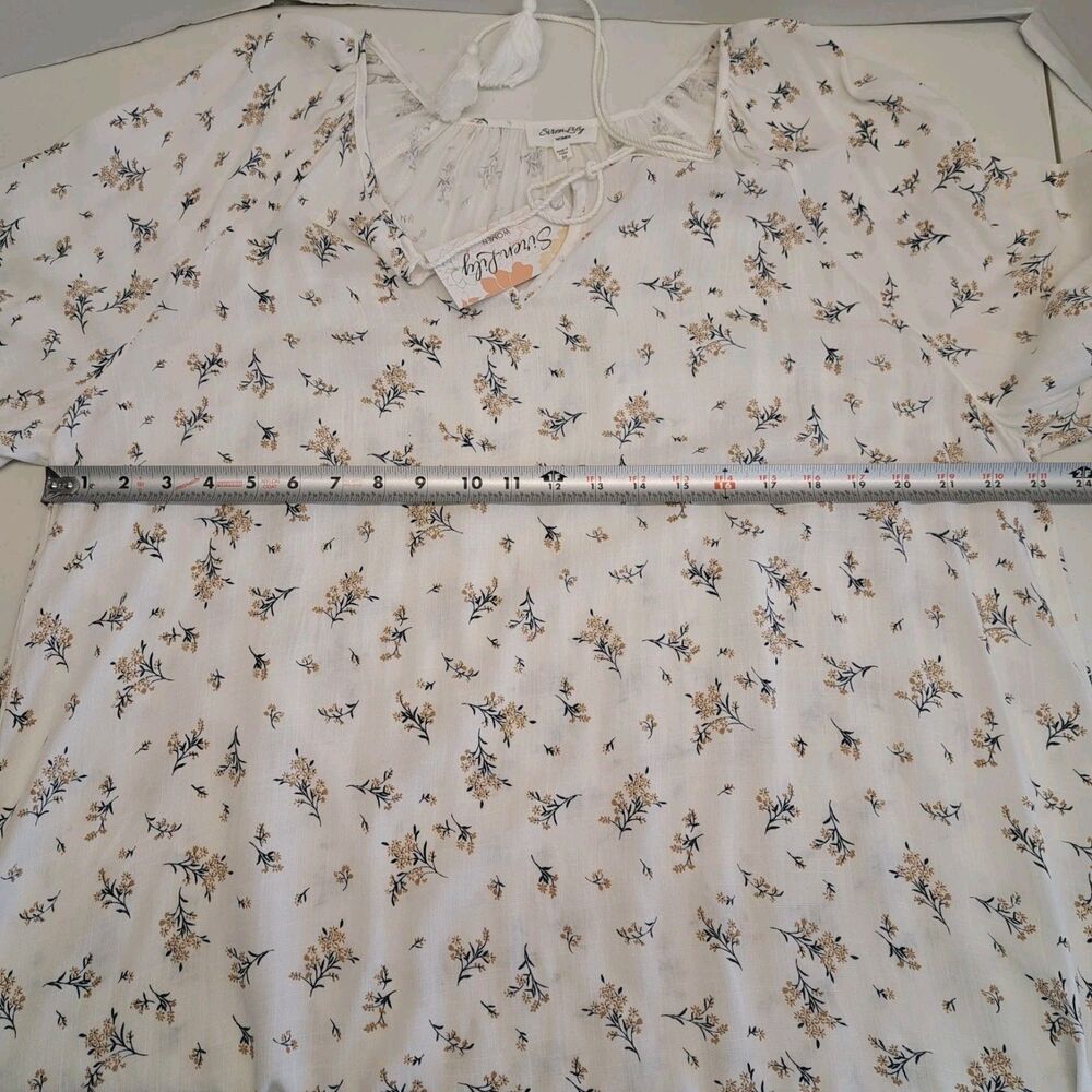 SIREN LILY Women's 2XL Beige Blue Floral Tassle Tie Blouse - Picture 4 of 10